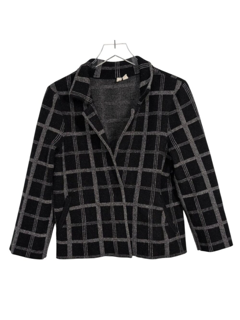 Moth Windowpane Plaid Sweater Blazer Womens Size Medium Black Knit Preppy Academ
